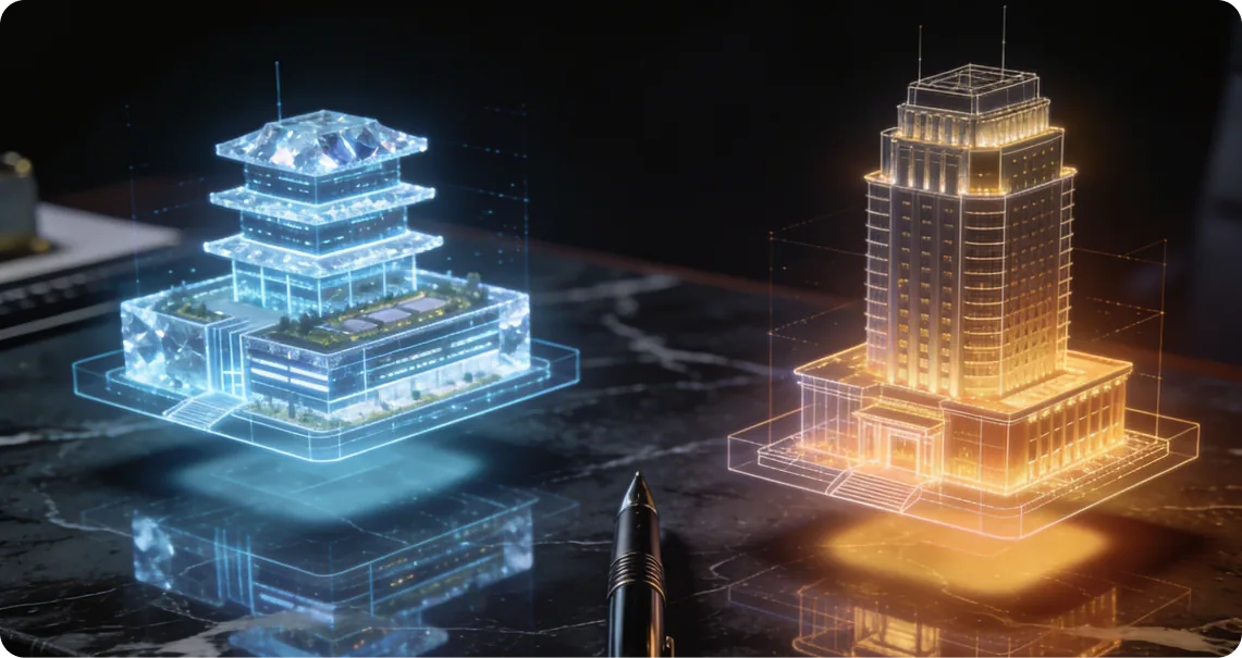 Holographic blueprint render representing operational asset use