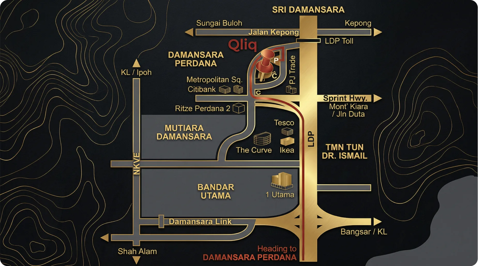 Map showing Qliq Damansara location in Petaling Jaya
